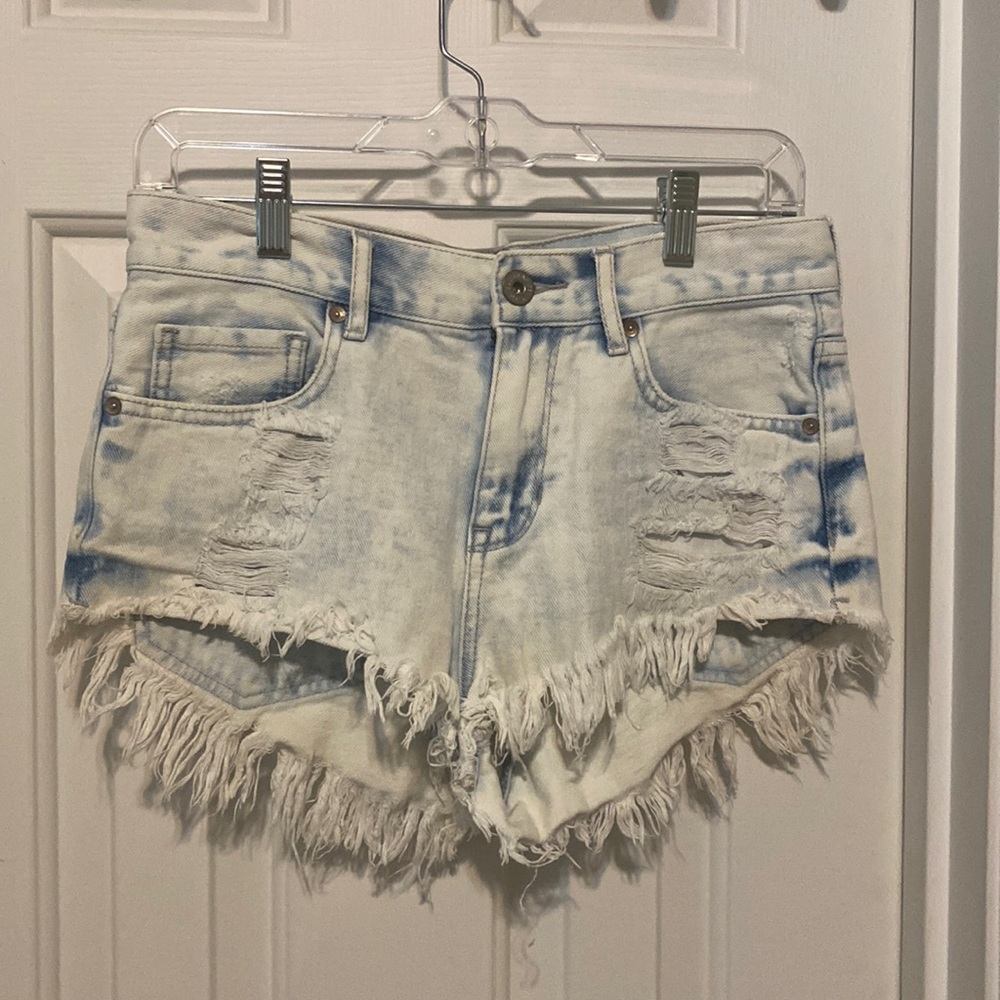 Stone washed jean shorts